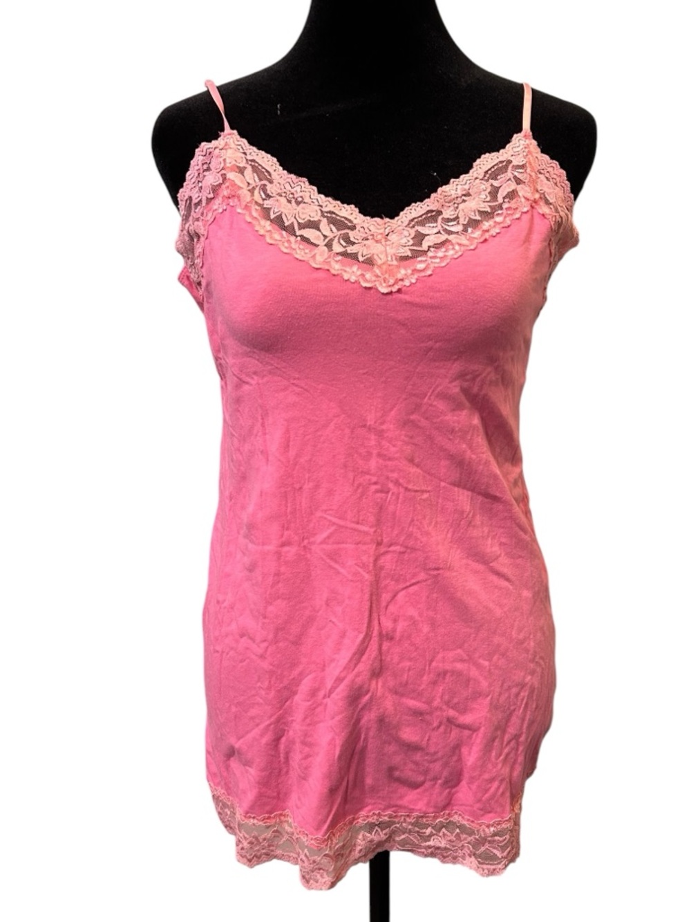Y2K Pink lace trim cami top with adjustable straps